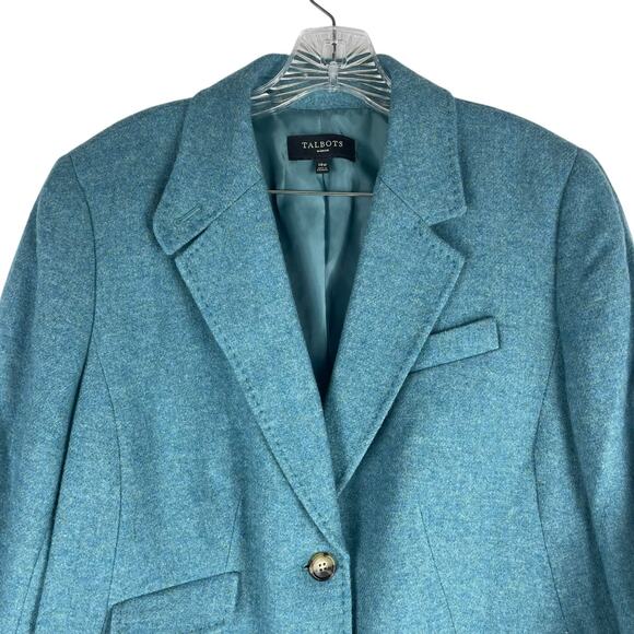 Talbots Wool Blend 2 Button Blazer Jacket Heather Teal Blue Size 14W - Picture 2 of 7